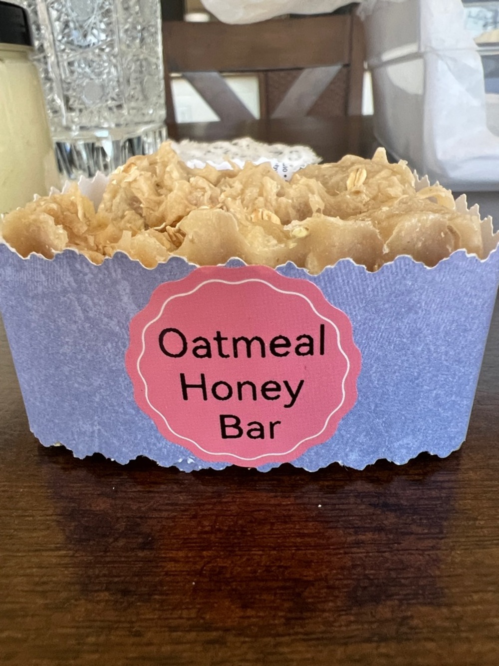 Hand Crafted Oatmeal Honey Bar - tan and pink label